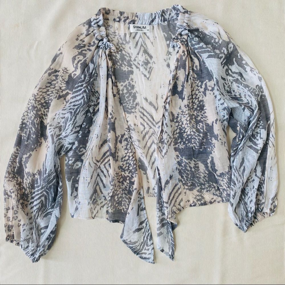 Sam & Lavi Womens Top Front Tie Animal Print Casual Career Fashion Shirt XS New